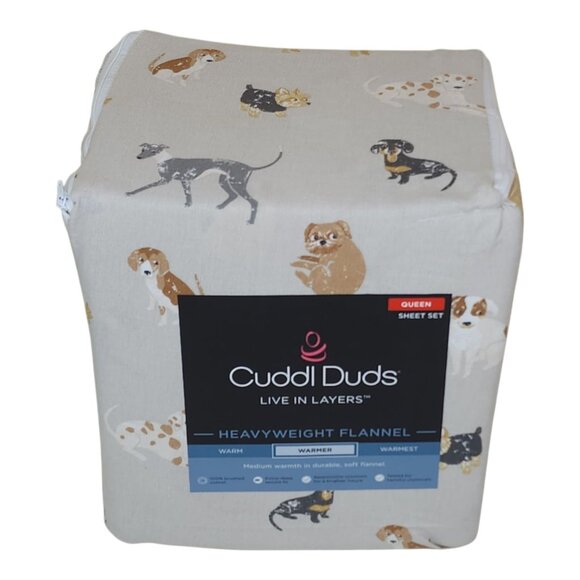Cuddl Duds Heavyweight Flannel Queen Sheet Set Dog Toss Brushed Cotton Durable - Picture 1 of 9